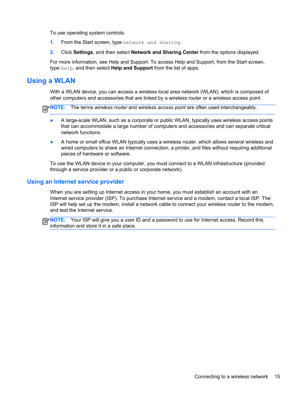 Using a wlan, Using an internet service provider | HP 455 Notebook-PC User Manual | Page 23 / 83