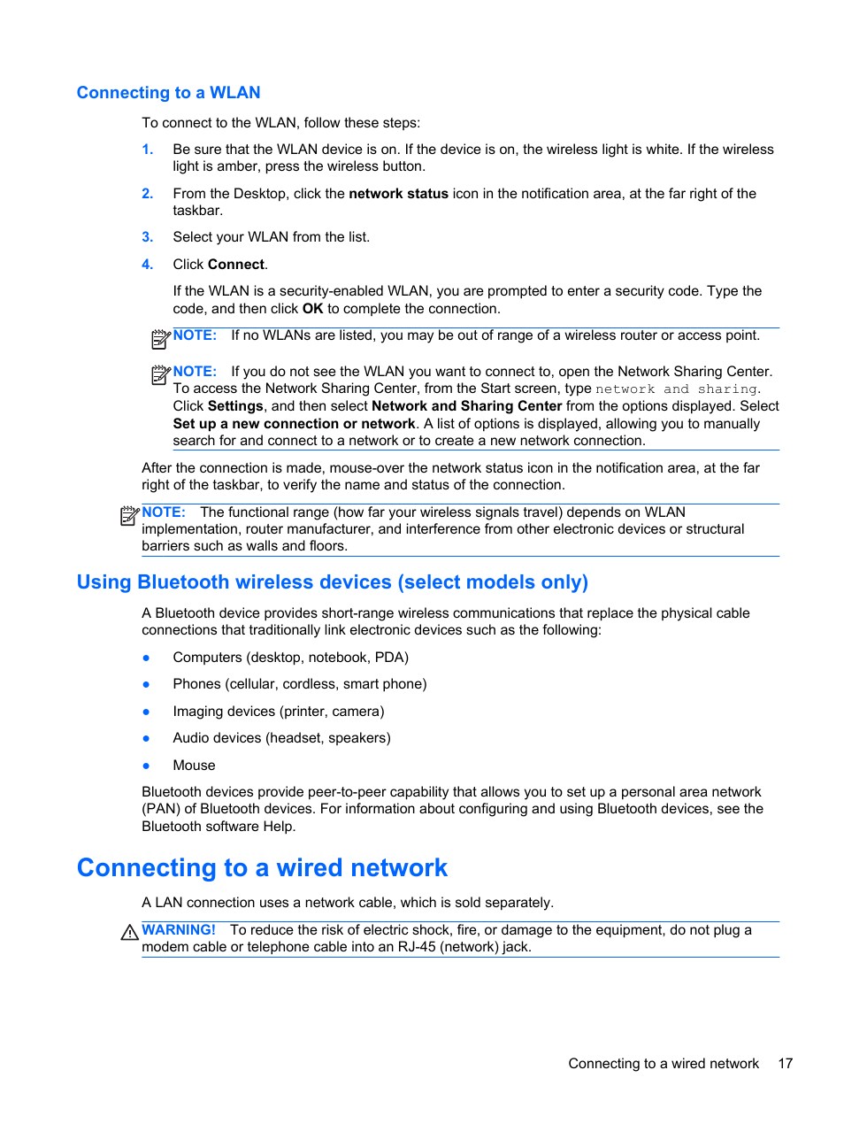 Connecting to a wlan, Connecting to a wired network | HP 455 Notebook-PC User Manual | Page 25 / 83
