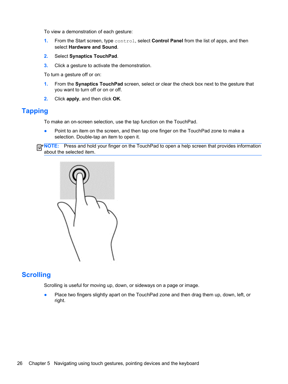 Tapping, Scrolling, Tapping scrolling | HP 455 Notebook-PC User Manual | Page 34 / 83