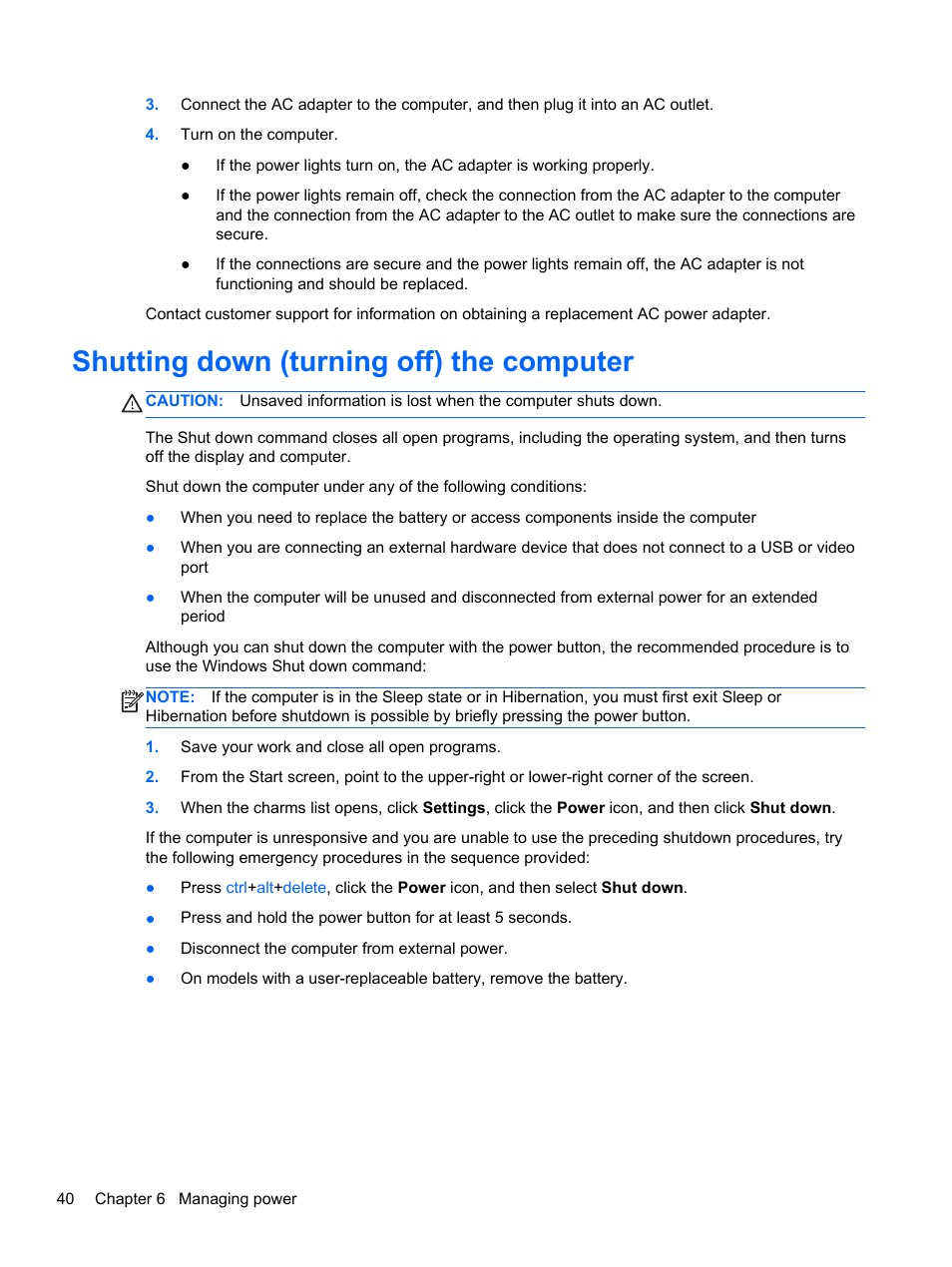 Shutting down (turning off) the computer | HP 455 Notebook-PC User Manual | Page 48 / 83