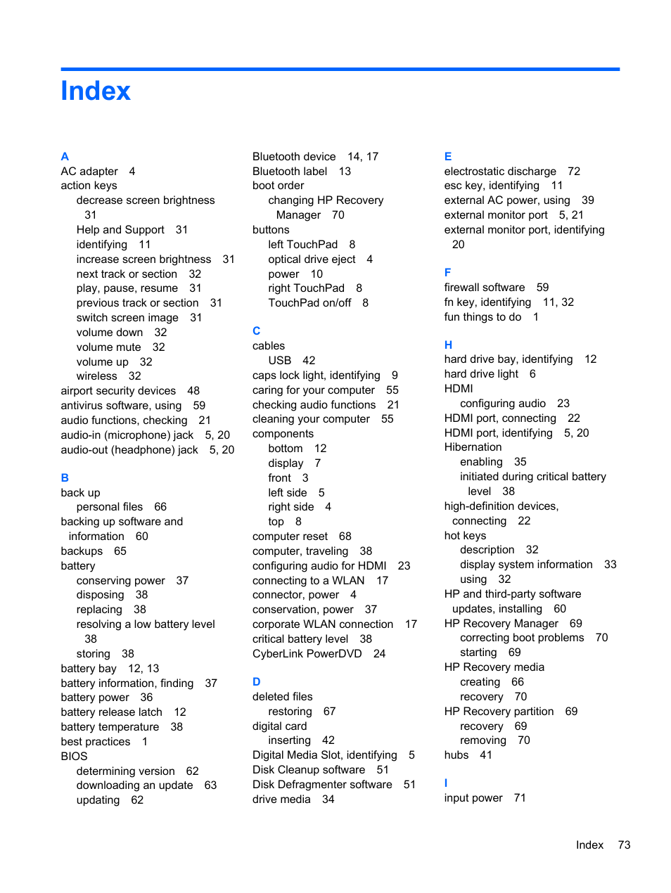 Index | HP 455 Notebook-PC User Manual | Page 81 / 83