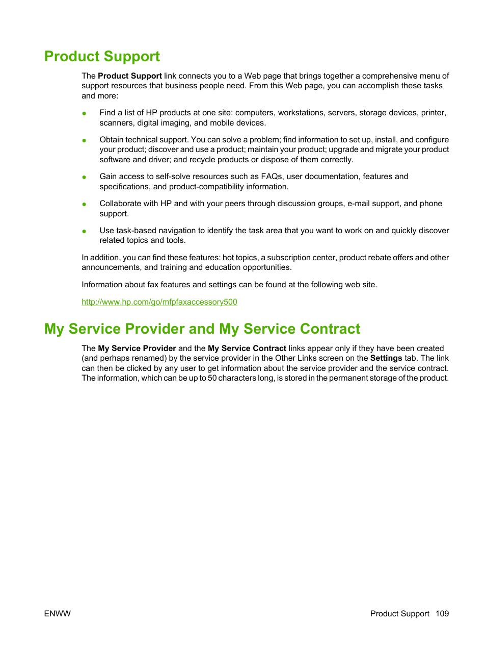 Product support, My service provider and my service contract, My service provider and my | HP Color LaserJet CM3530 Multifunction Printer series User Manual | Page 121 / 128