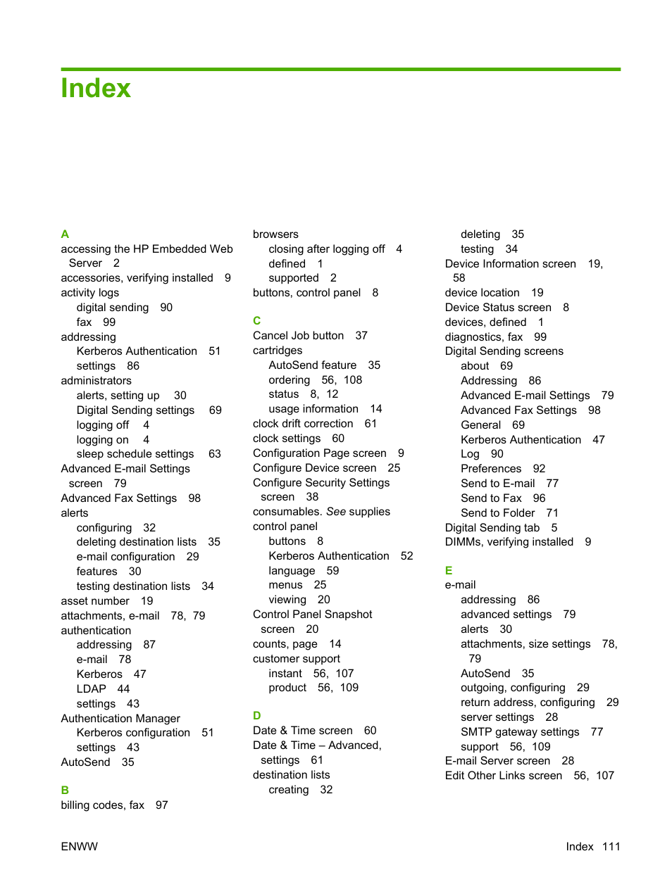 Index | HP Color LaserJet CM3530 Multifunction Printer series User Manual | Page 123 / 128