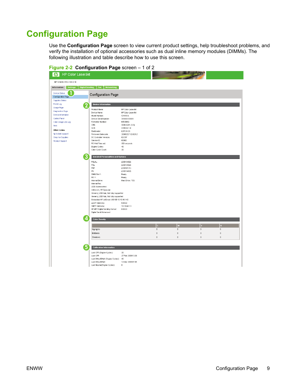 Configuration page | HP Color LaserJet CM3530 Multifunction Printer series User Manual | Page 21 / 128