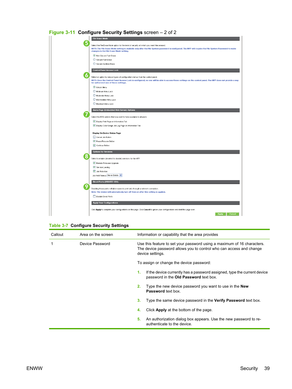 Table 3-7 configure security settings | HP Color LaserJet CM3530 Multifunction Printer series User Manual | Page 51 / 128