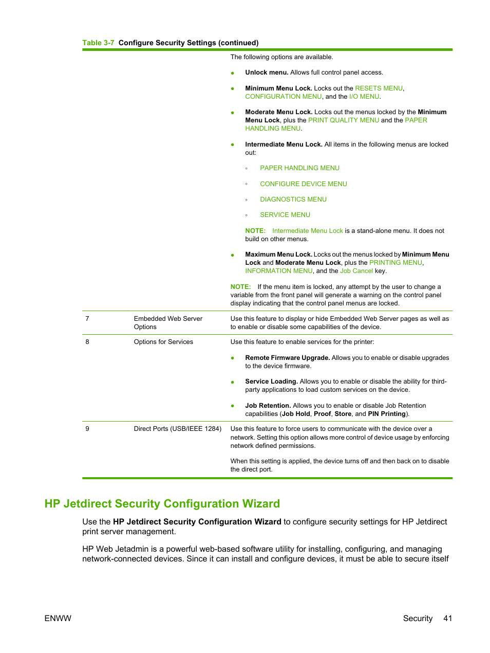 Hp jetdirect security configuration wizard, Enww security 41 | HP Color LaserJet CM3530 Multifunction Printer series User Manual | Page 53 / 128