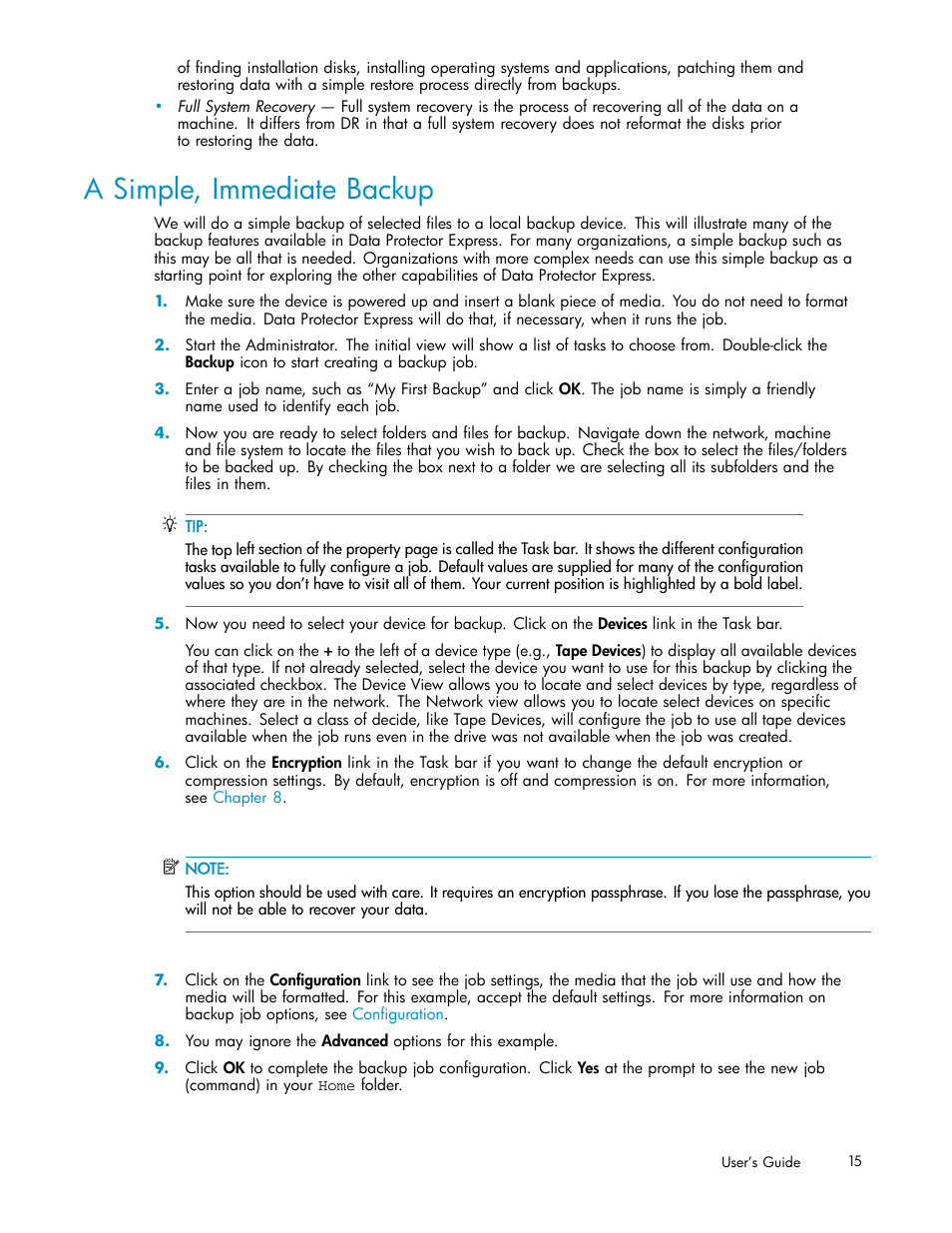 A simple, immediate backup | HP Data Protector Express Basic-Software User Manual | Page 15 / 93