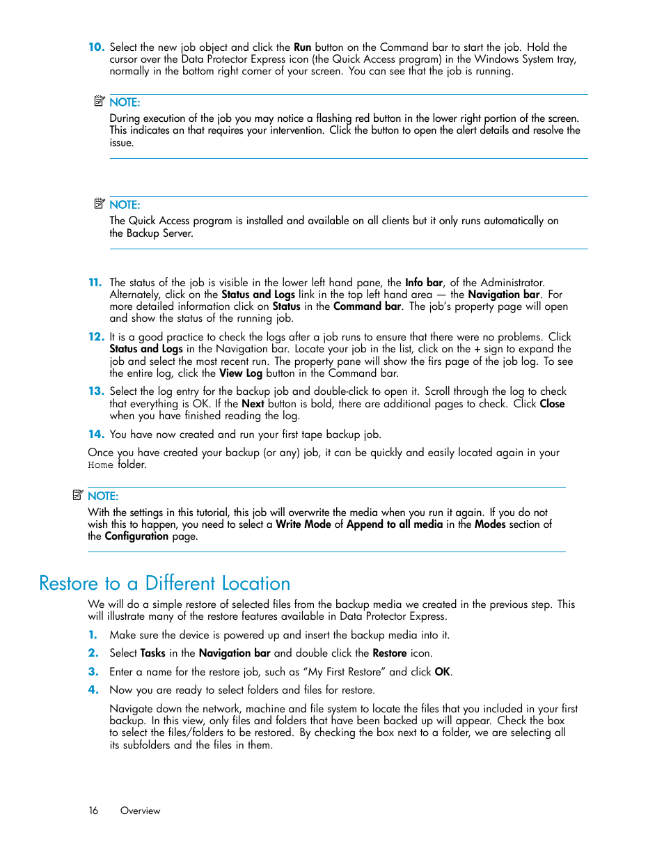 Restore to a different location | HP Data Protector Express Basic-Software User Manual | Page 16 / 93