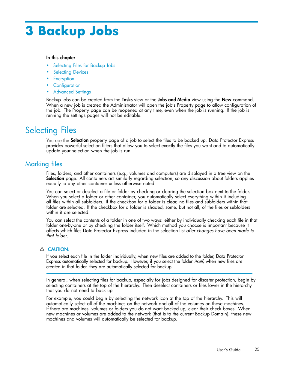 3 backup jobs, Selecting files, Marking files | HP Data Protector Express Basic-Software User Manual | Page 25 / 93