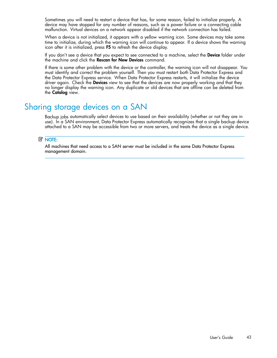 Sharing storage devices on a san | HP Data Protector Express Basic-Software User Manual | Page 43 / 93