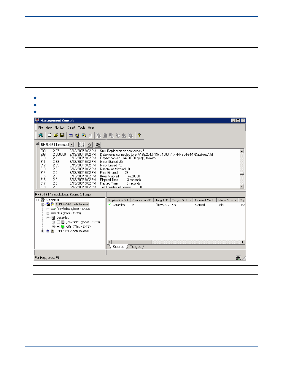 Management console message window, Management console message window -9 | HP Storage Mirroring V5 Software User Manual | Page 177 / 285