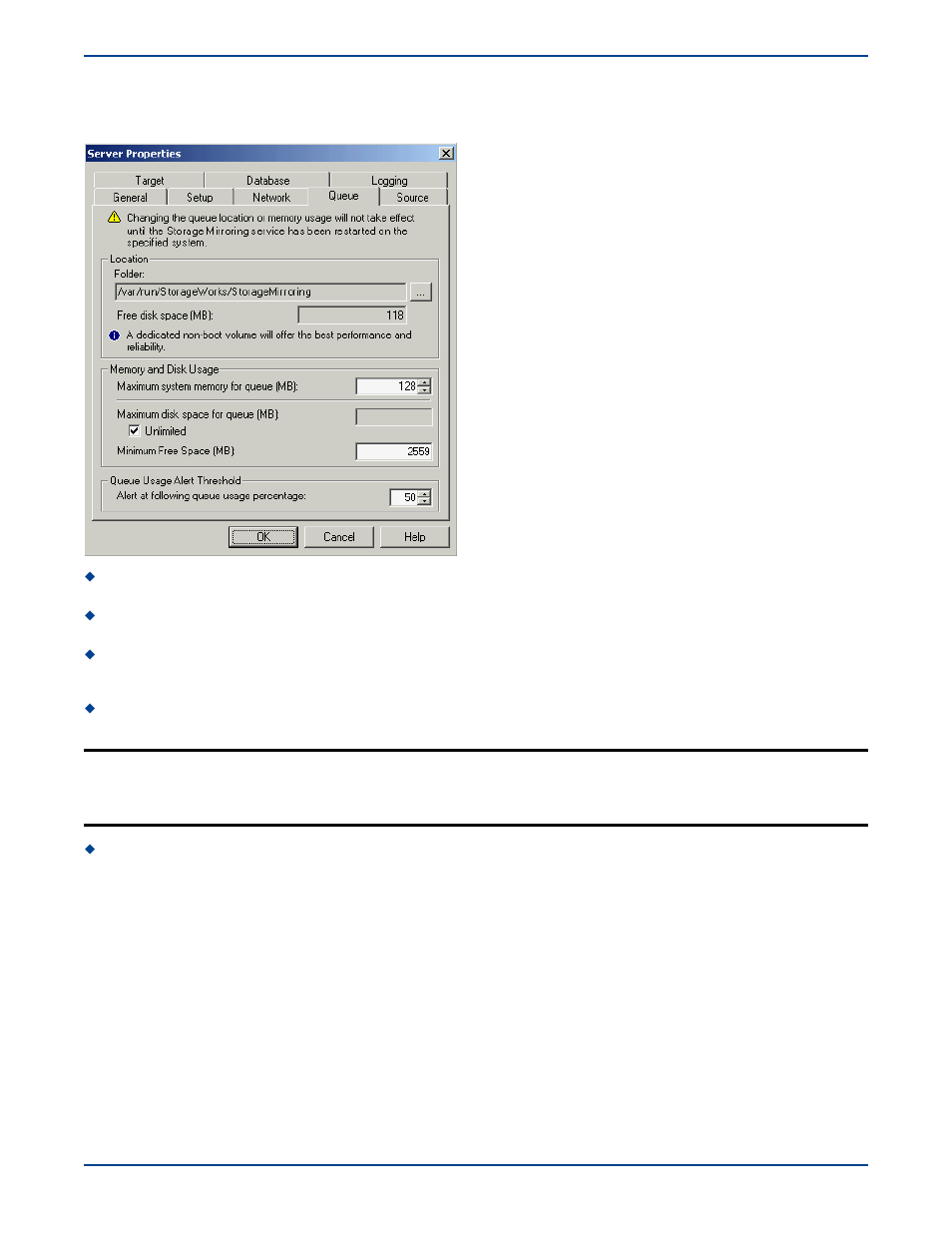 Queue options, Queue options -5 | HP Storage Mirroring V5 Software User Manual | Page 212 / 285
