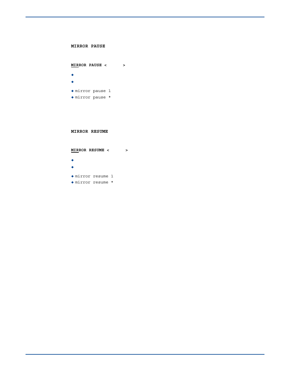 Mirror pause, Mirror resume, Mirror pause mirror resume | HP Storage Mirroring V5 Software User Manual | Page 246 / 285