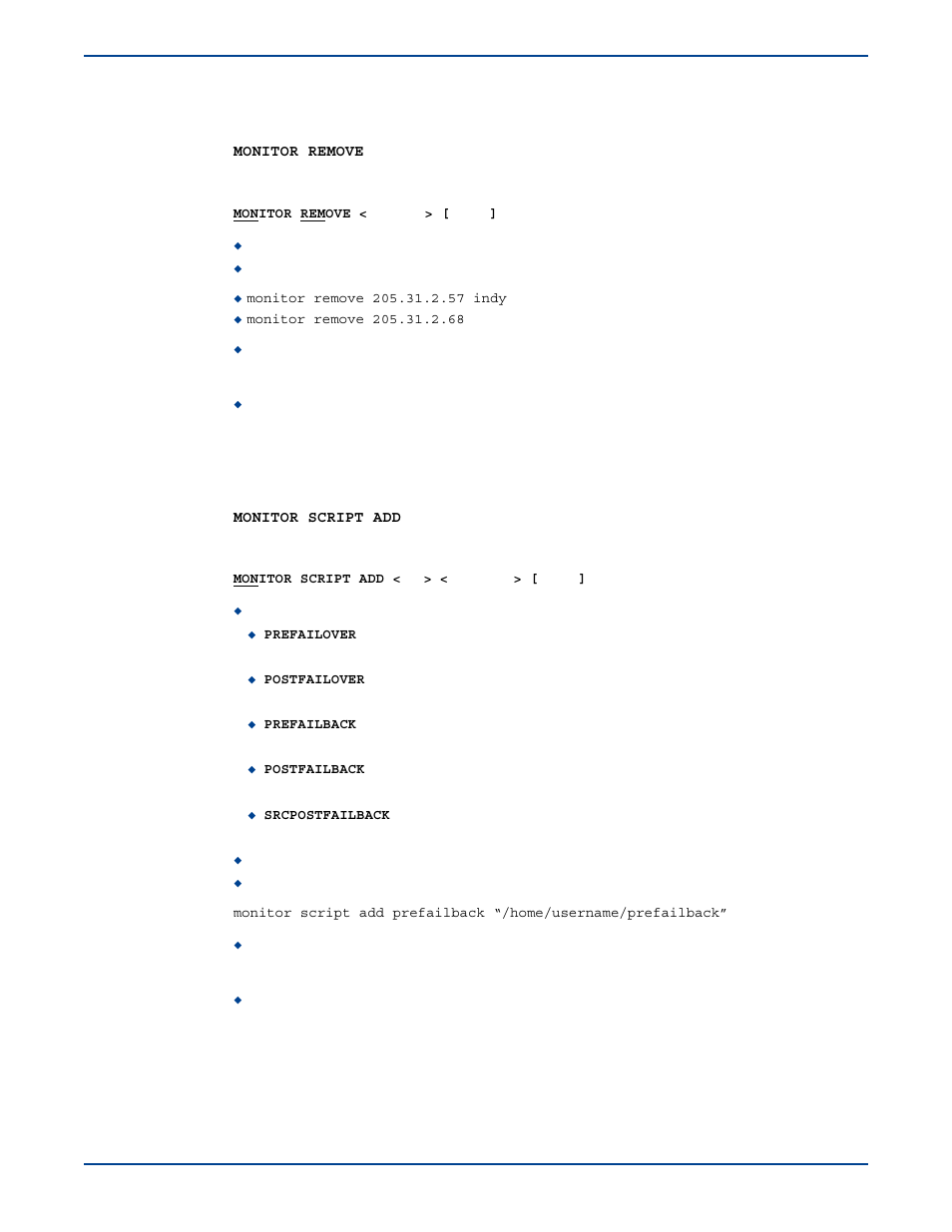 Monitor remove, Monitor script add, Monitor remove monitor script add | HP Storage Mirroring V5 Software User Manual | Page 252 / 285