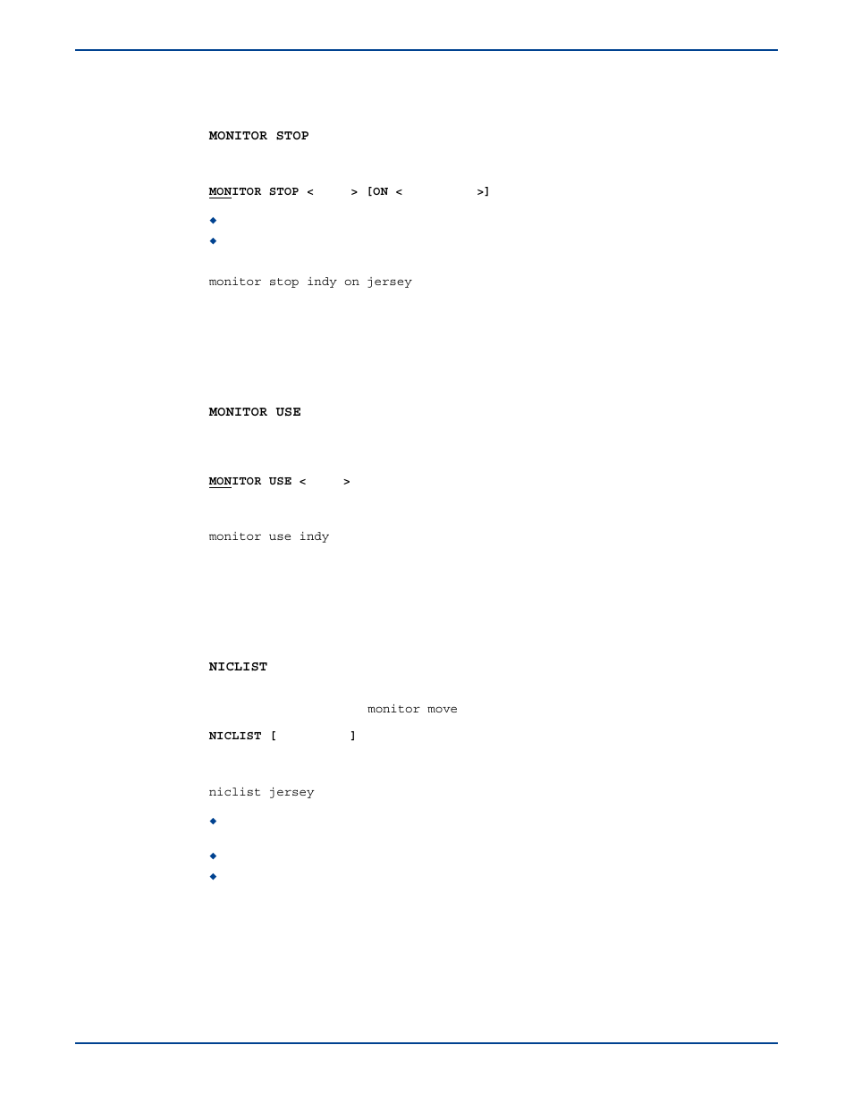 Monitor stop, Monitor use, Niclist | Monitor stop monitor use niclist | HP Storage Mirroring V5 Software User Manual | Page 254 / 285
