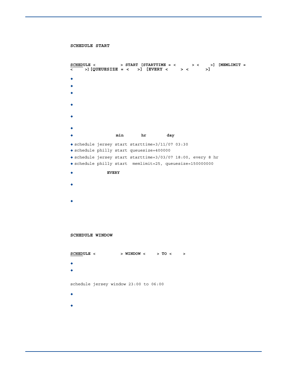 Schedule start, Schedule window | HP Storage Mirroring V5 Software User Manual | Page 265 / 285