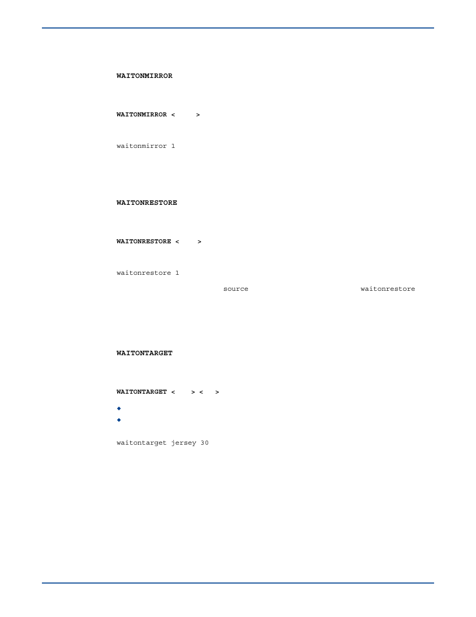 Wait on mirror, Wait on restore, Wait on target | HP Storage Mirroring V5 Software User Manual | Page 273 / 285