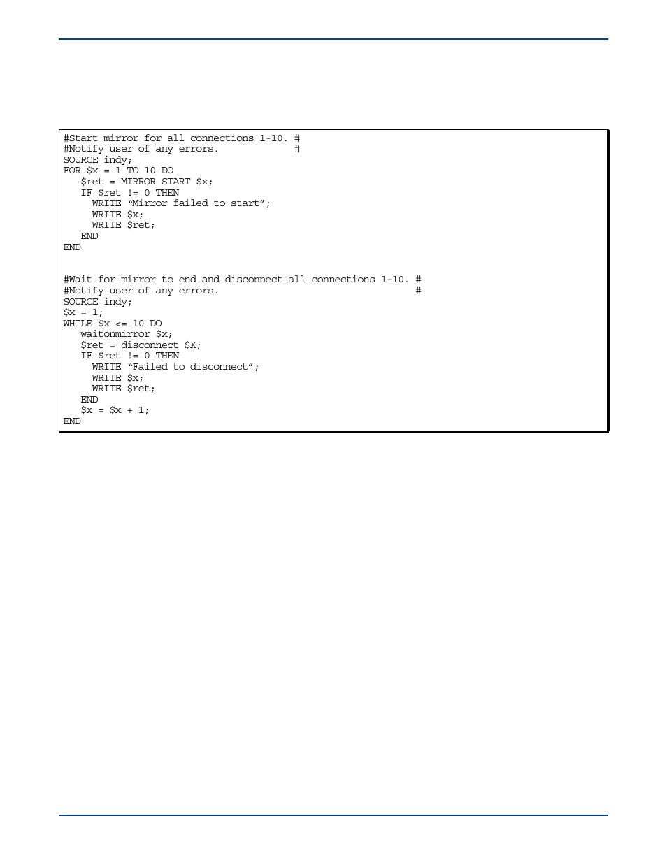 Basic flow control script | HP Storage Mirroring V5 Software User Manual | Page 280 / 285
