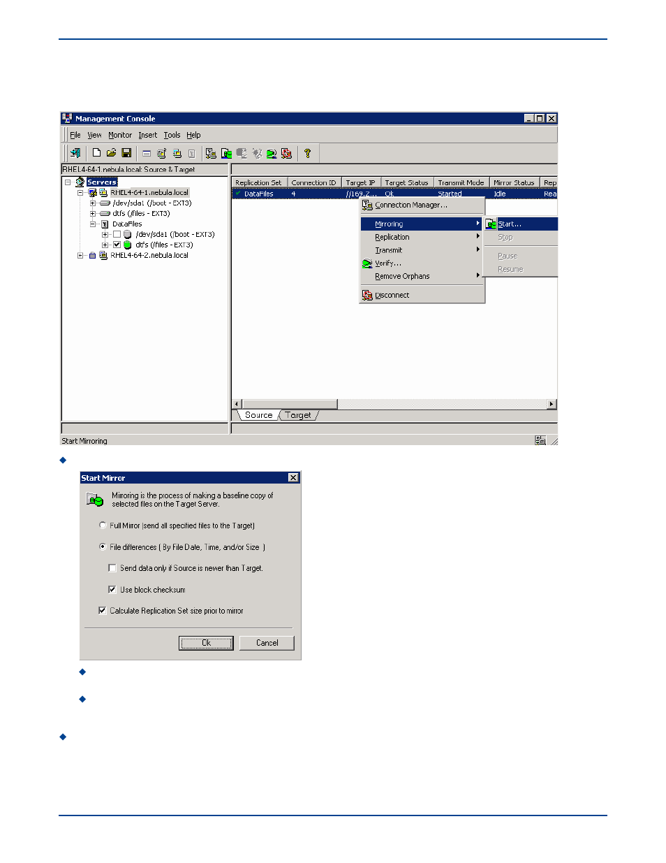 Controlling a mirror manually, Controlling a mirror manually -7 | HP Storage Mirroring V5 Software User Manual | Page 85 / 285