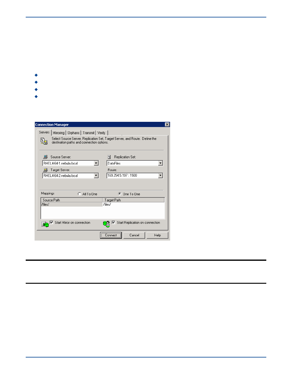Initiating replication upon connection, Initiating replication upon connection -2 | HP Storage Mirroring V5 Software User Manual | Page 98 / 285