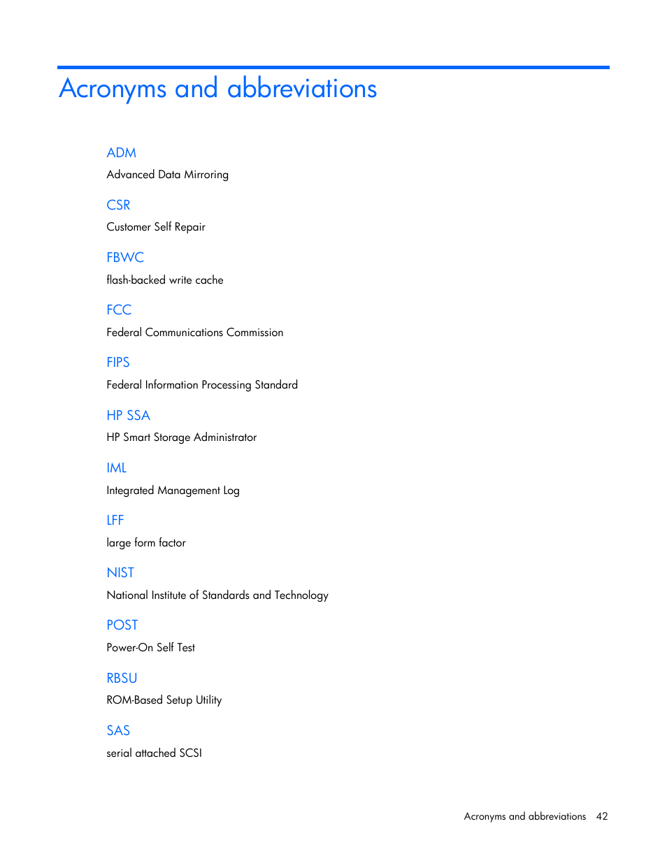 Acronyms and abbreviations | HP Smart Array P430 Controller User Manual | Page 42 / 46