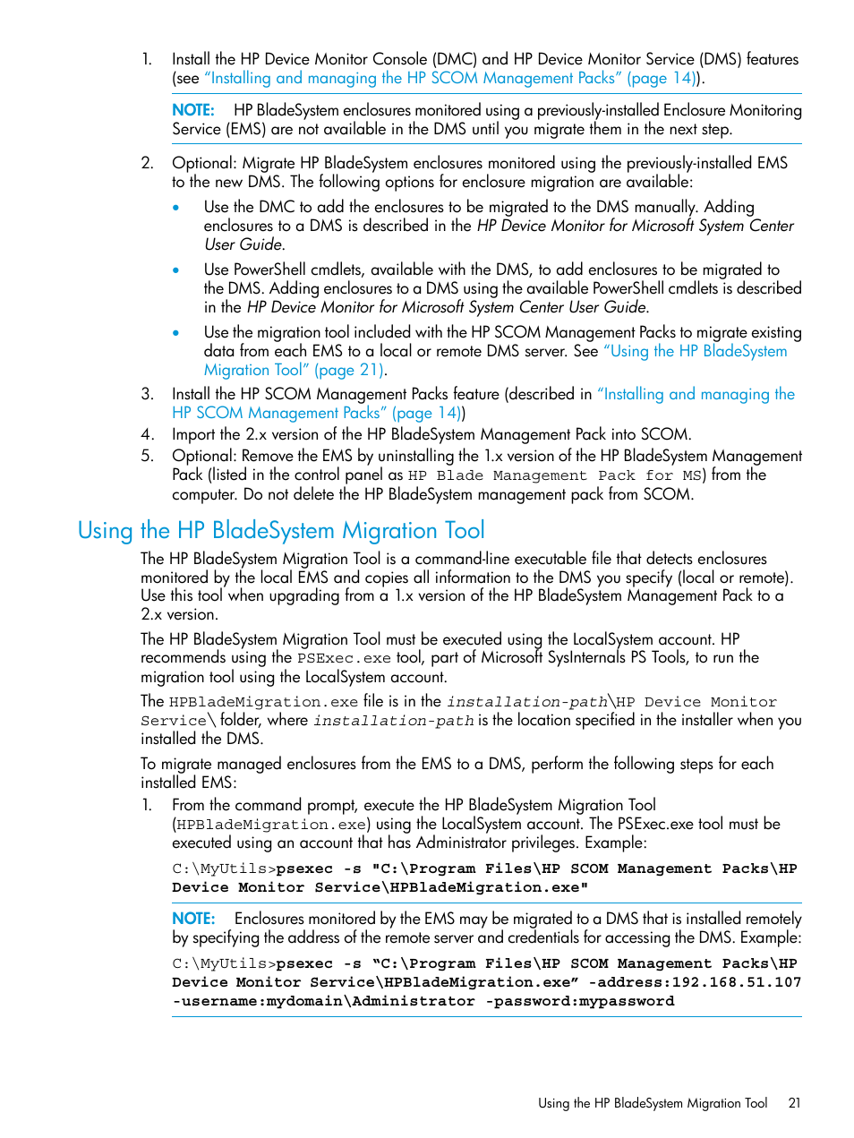 Using the hp bladesystem migration tool | HP OneView for Microsoft System Center User Manual | Page 21 / 27