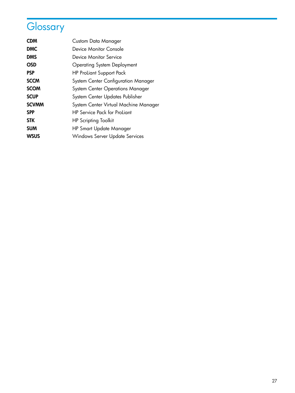 Glossary | HP OneView for Microsoft System Center User Manual | Page 27 / 27