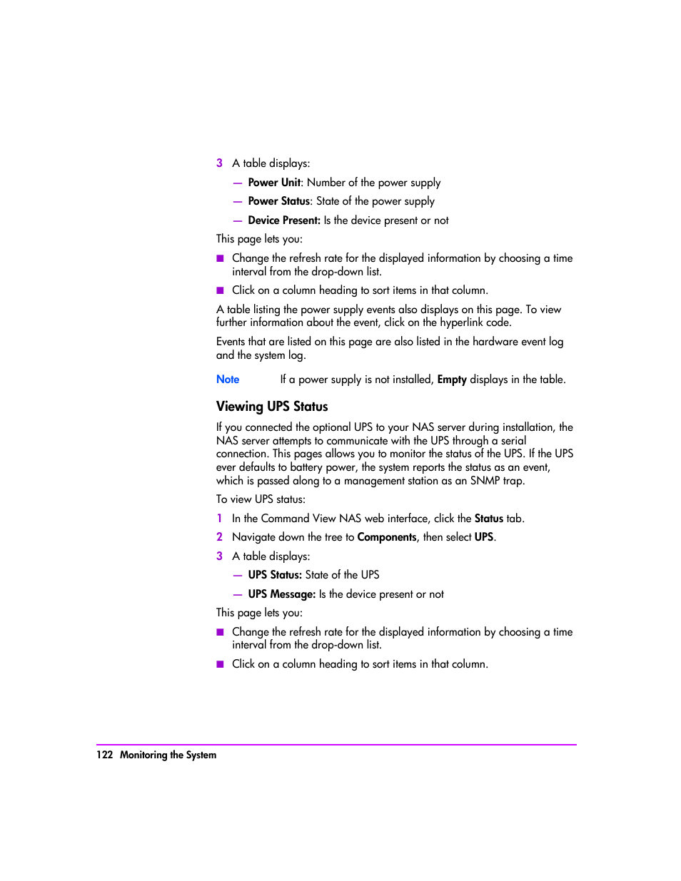 Viewing ups status 122 | HP StorageWorks 8000 NAS User Manual | Page 124 / 240