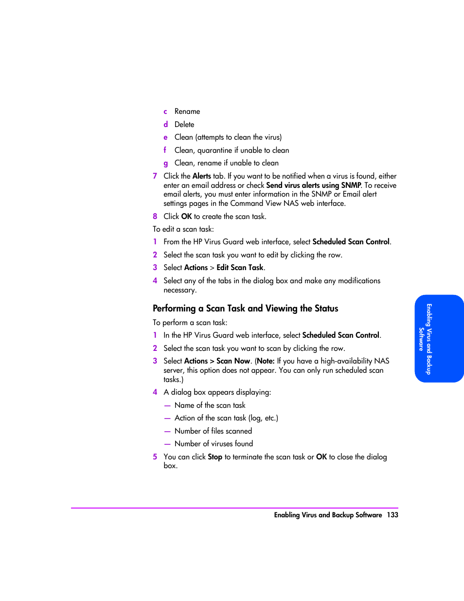 Performing a scan task and viewing the status 133 | HP StorageWorks 8000 NAS User Manual | Page 135 / 240