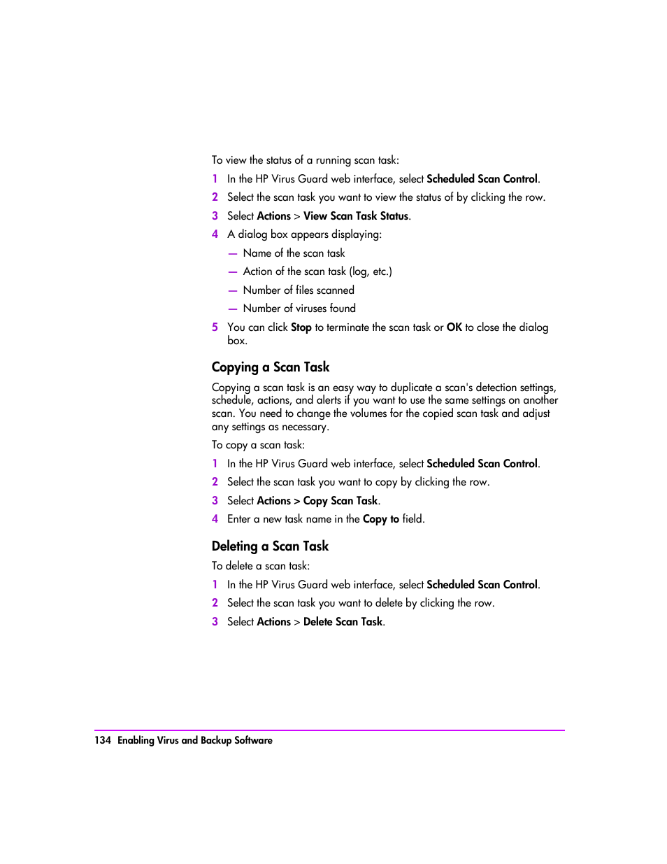 Copying a scan task 134, Deleting a scan task 134 | HP StorageWorks 8000 NAS User Manual | Page 136 / 240