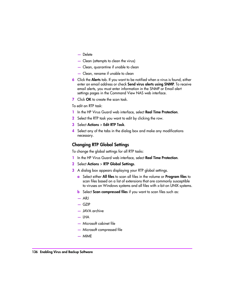 Changing rtp global settings 136 | HP StorageWorks 8000 NAS User Manual | Page 138 / 240