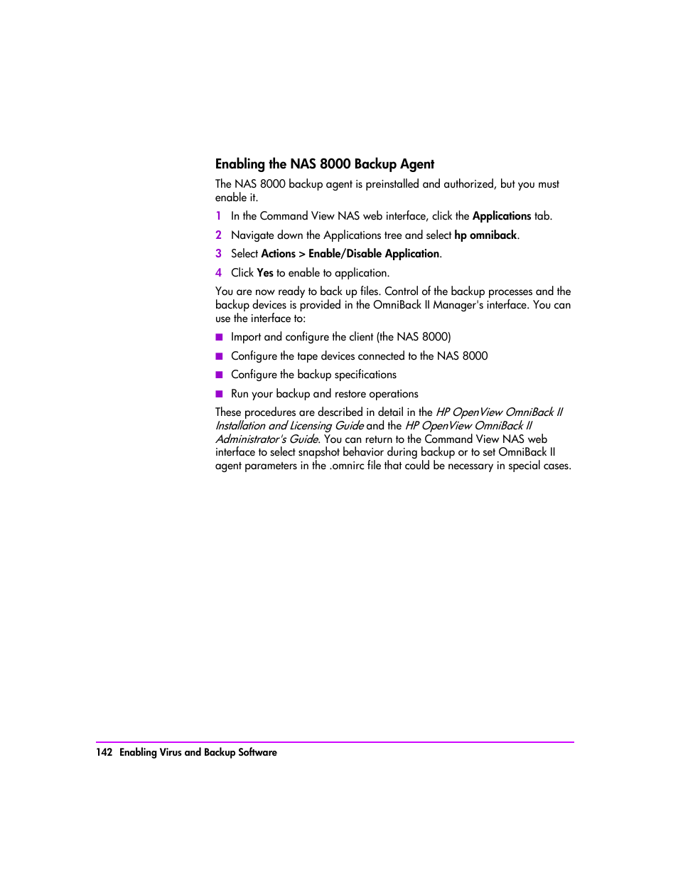 Enabling the nas 8000 backup agent 142 | HP StorageWorks 8000 NAS User Manual | Page 144 / 240