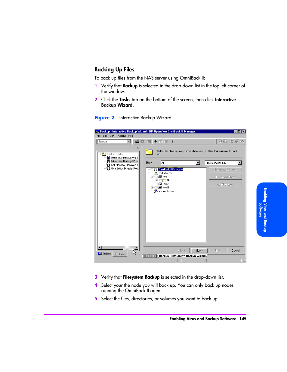 Backing up files 145, Backing up files | HP StorageWorks 8000 NAS User Manual | Page 147 / 240
