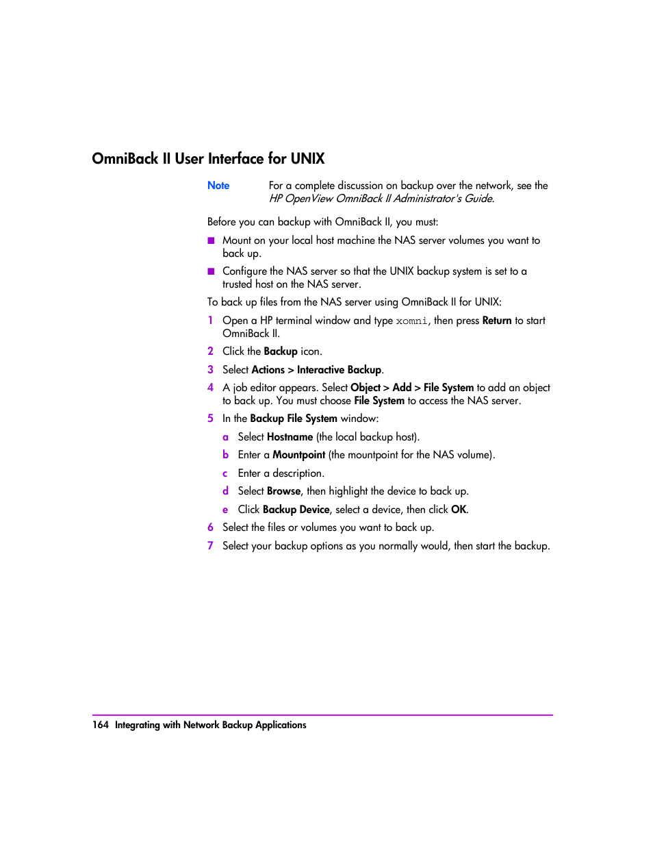 Omniback ii user interface for unix, Omniback ii user interface for unix 164 | HP StorageWorks 8000 NAS User Manual | Page 166 / 240