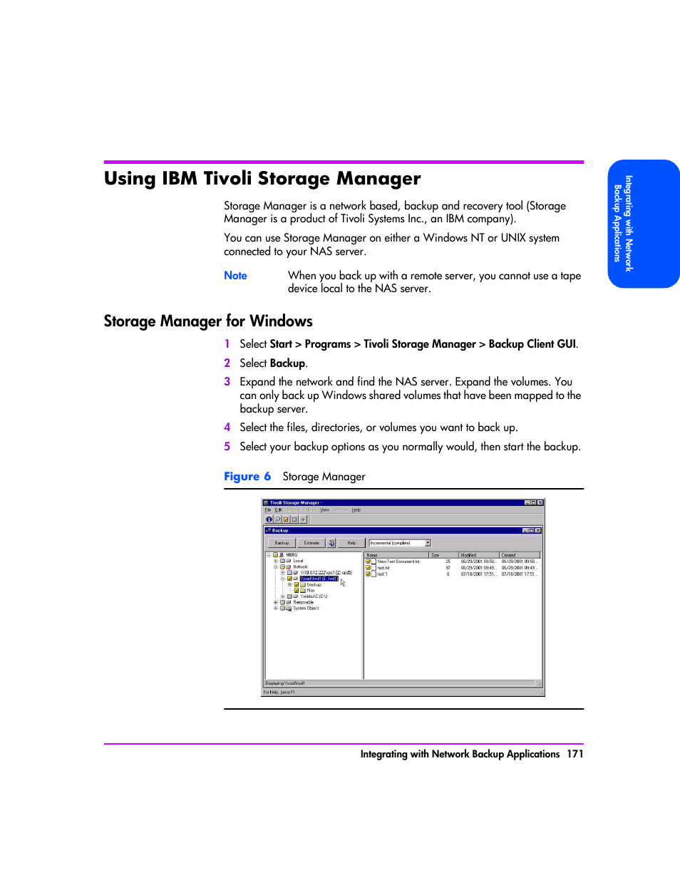 Using ibm tivoli storage manager, Storage manager for windows, Using ibm tivoli storage manager 171 | Storage manager for windows 171 | HP StorageWorks 8000 NAS User Manual | Page 173 / 240