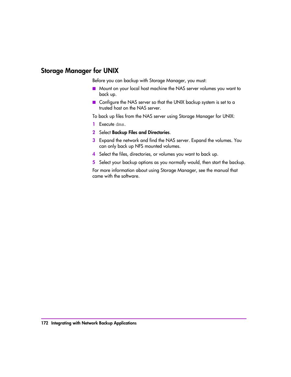 Storage manager for unix, Storage manager for unix 172 | HP StorageWorks 8000 NAS User Manual | Page 174 / 240