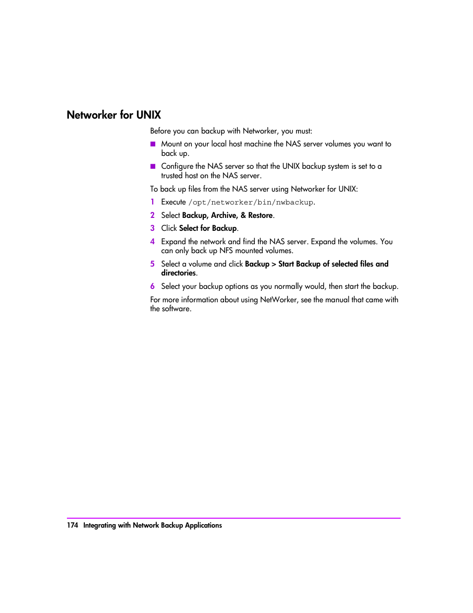 Networker for unix, Networker for unix 174 | HP StorageWorks 8000 NAS User Manual | Page 176 / 240