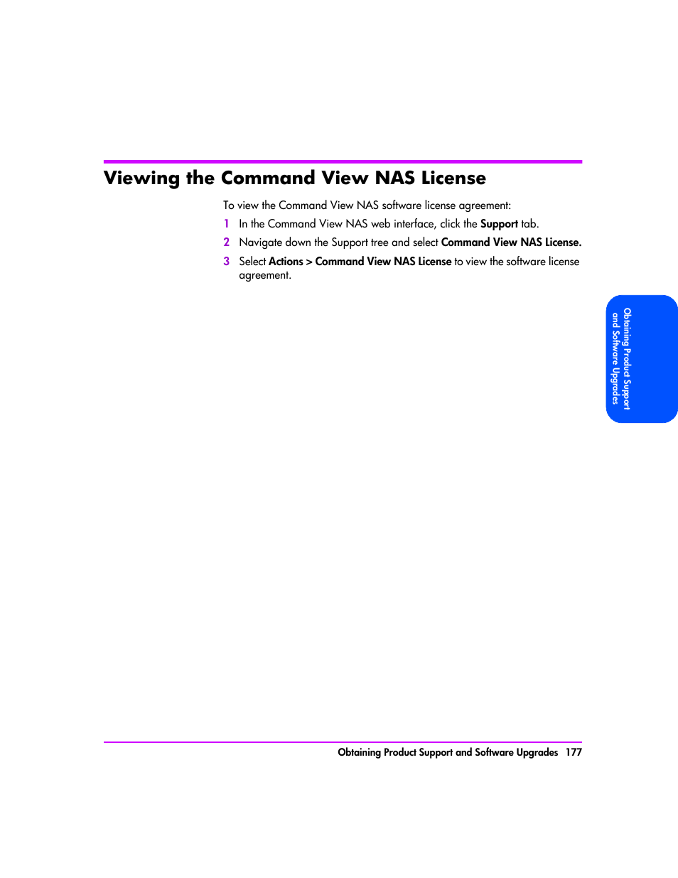 Viewing the command view nas license, Viewing the command view nas license 177 | HP StorageWorks 8000 NAS User Manual | Page 179 / 240