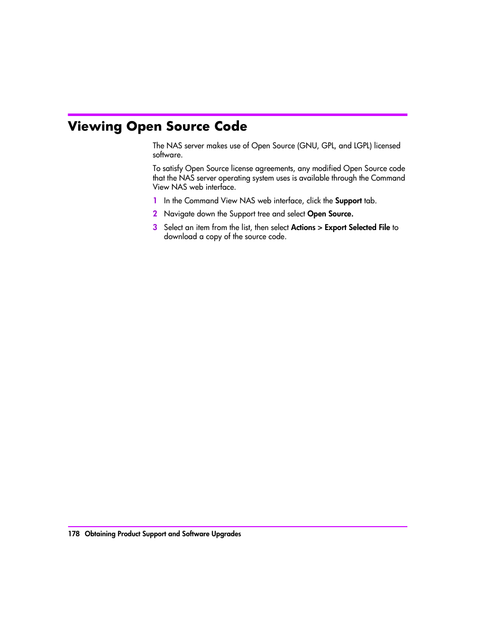 Viewing open source code, Viewing open source code 178 | HP StorageWorks 8000 NAS User Manual | Page 180 / 240
