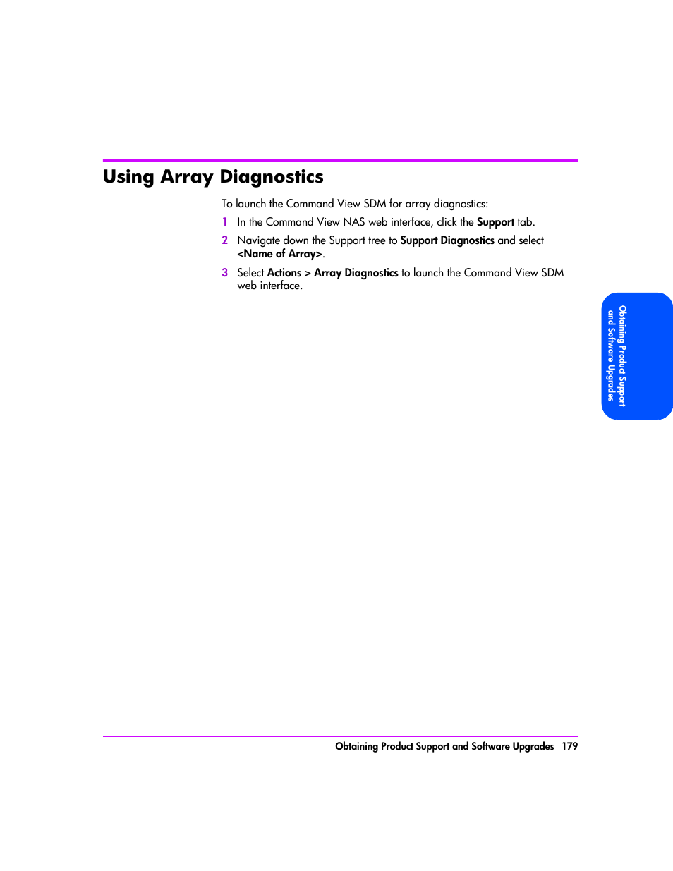 Using array diagnostics, Using array diagnostics 179 | HP StorageWorks 8000 NAS User Manual | Page 181 / 240