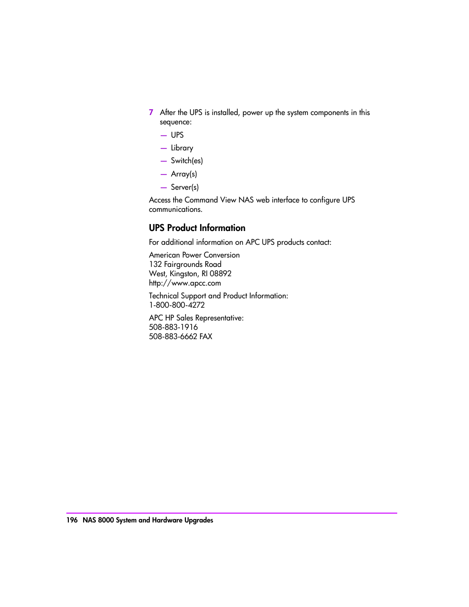 Ups product information 196 | HP StorageWorks 8000 NAS User Manual | Page 198 / 240