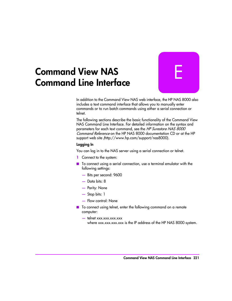 Command view nas command line interface | HP StorageWorks 8000 NAS User Manual | Page 223 / 240