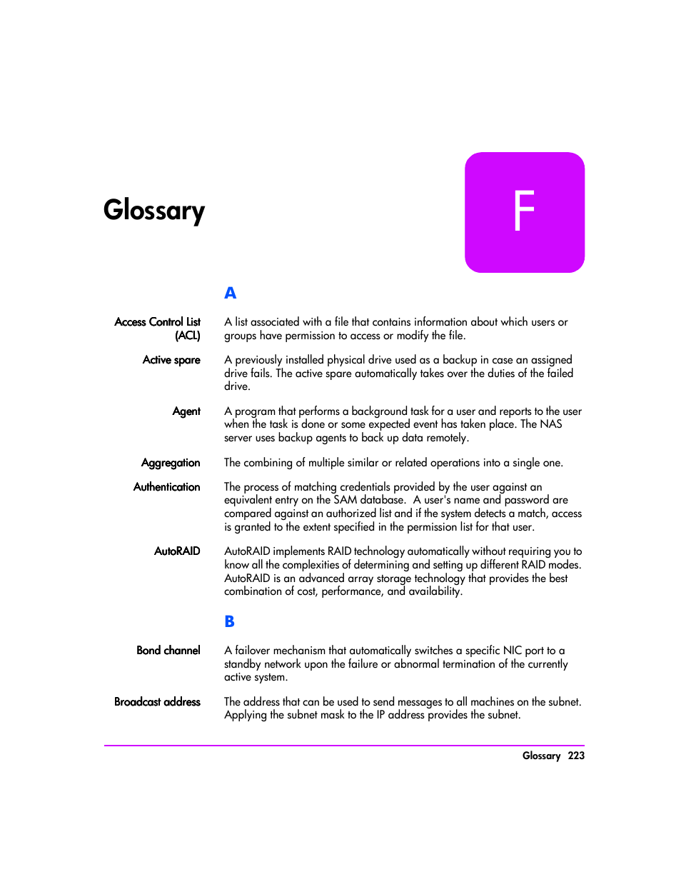 Glossary, Glossary 223 | HP StorageWorks 8000 NAS User Manual | Page 225 / 240