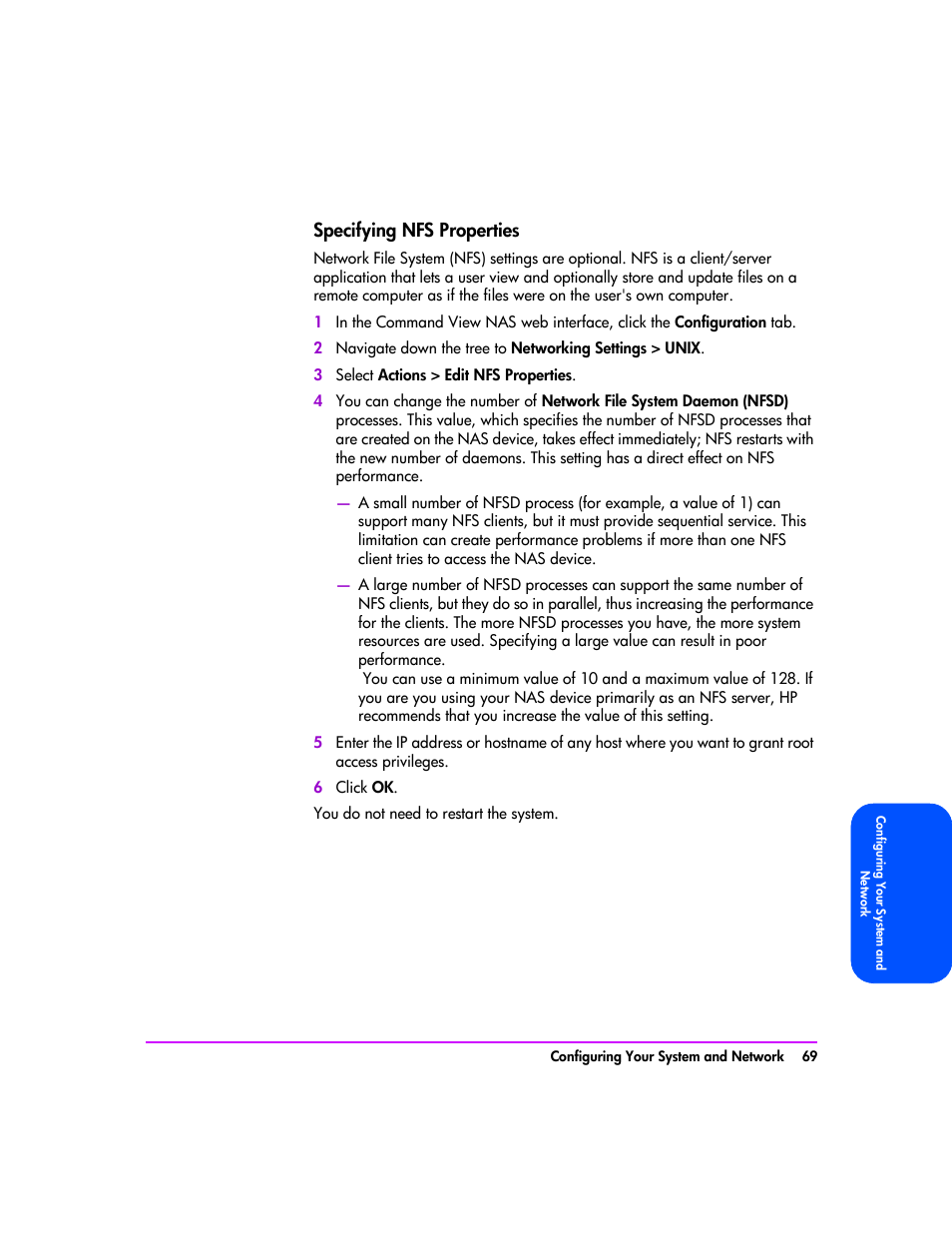 Specifying nfs properties 69, Specifying nfs properties | HP StorageWorks 8000 NAS User Manual | Page 71 / 240