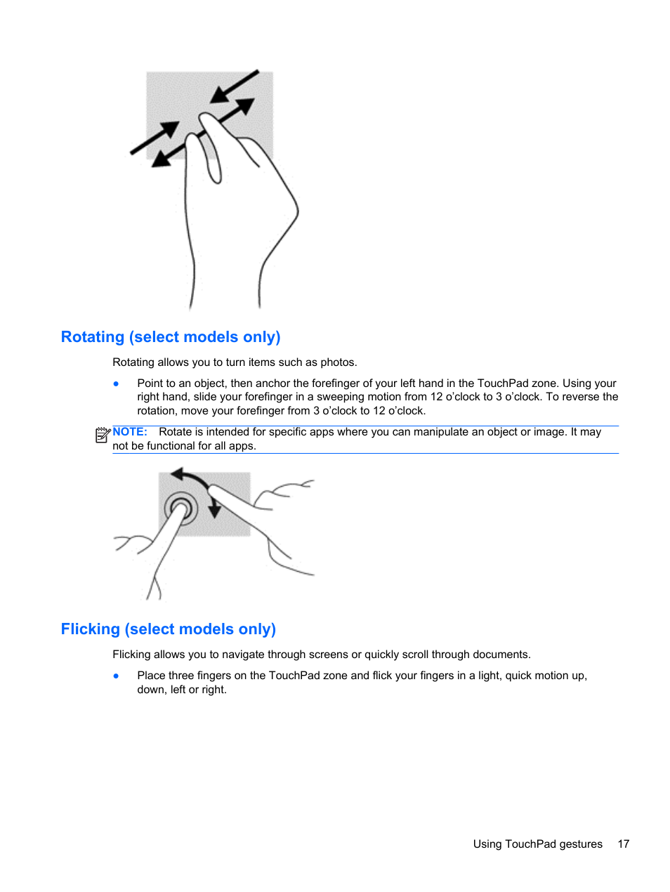 Rotating (select models only), Flicking (select models only) | HP ENVY x2 CTO 11t-g000 User Manual | Page 25 / 79