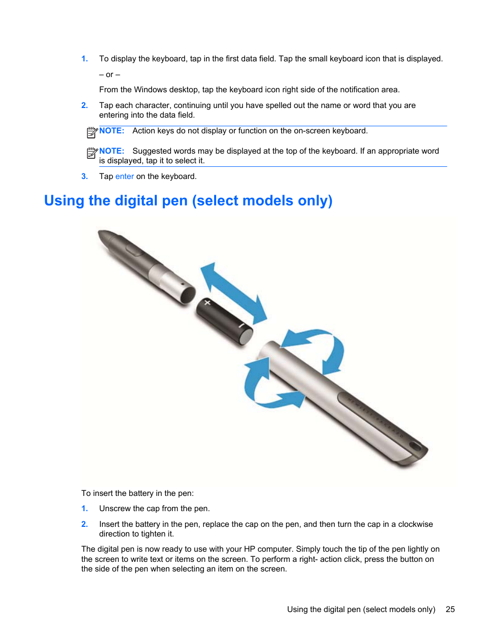 Using the digital pen (select models only) | HP ENVY x2 CTO 11t-g000 User Manual | Page 33 / 79