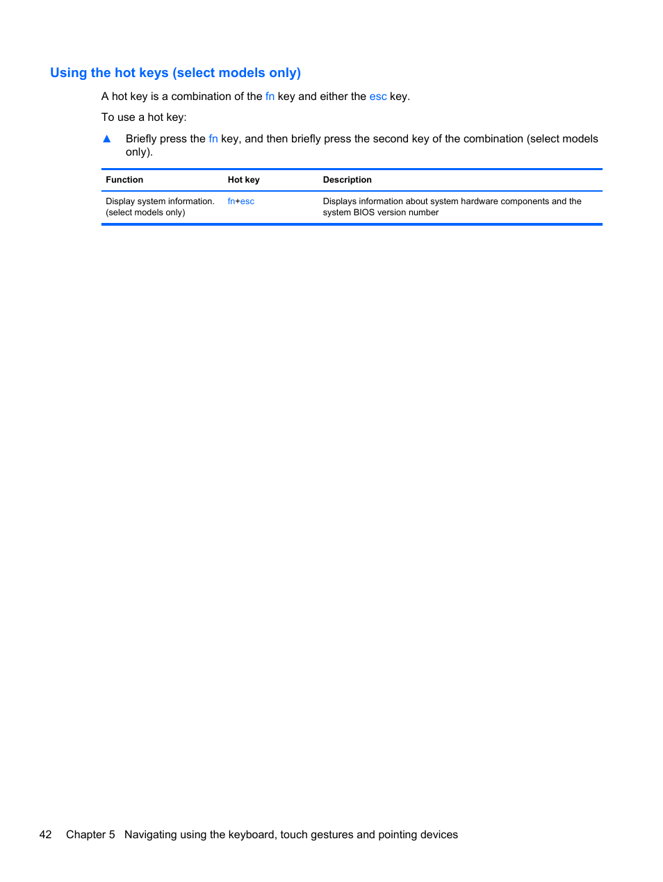 Using the hot keys (select models only) | HP ENVY x2 CTO 11t-g000 User Manual | Page 50 / 79