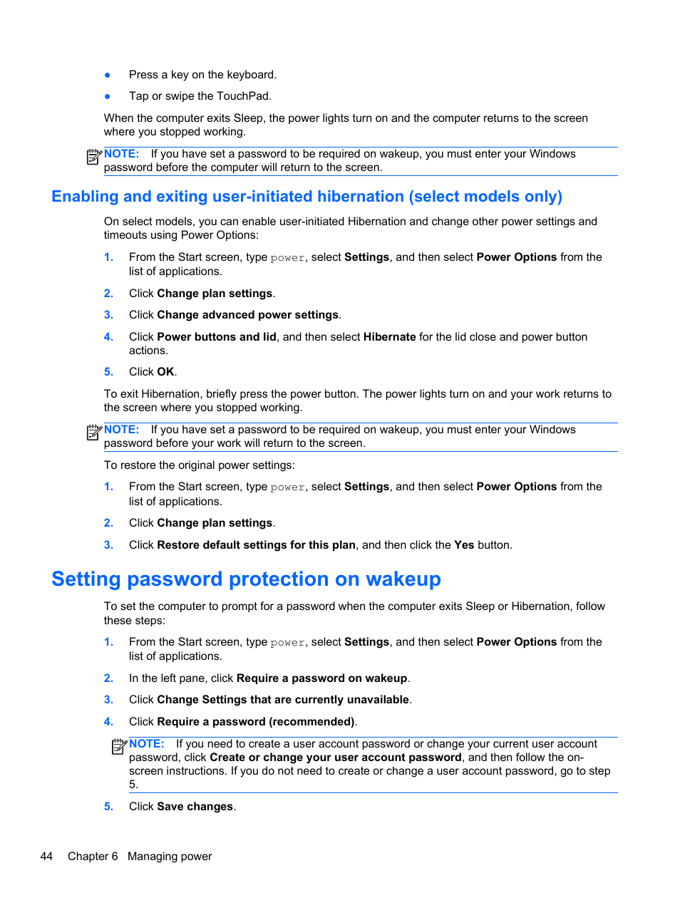 Setting password protection on wakeup, Enabling and exiting user-initiated | HP ENVY x2 CTO 11t-g000 User Manual | Page 52 / 79