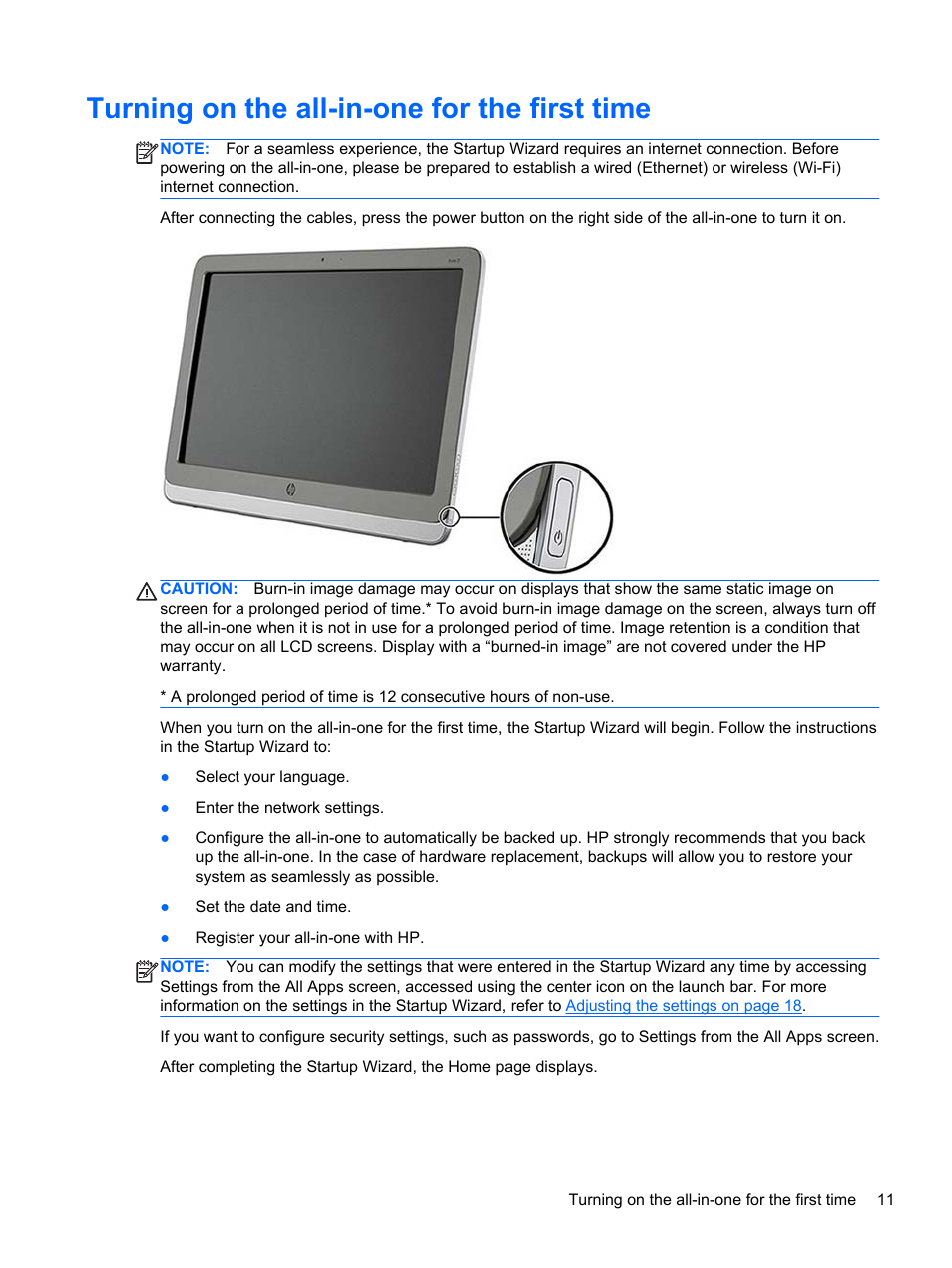 Turning on the all-in-one for the first time | HP Slate 21-s100 All-in-One User Manual | Page 17 / 40