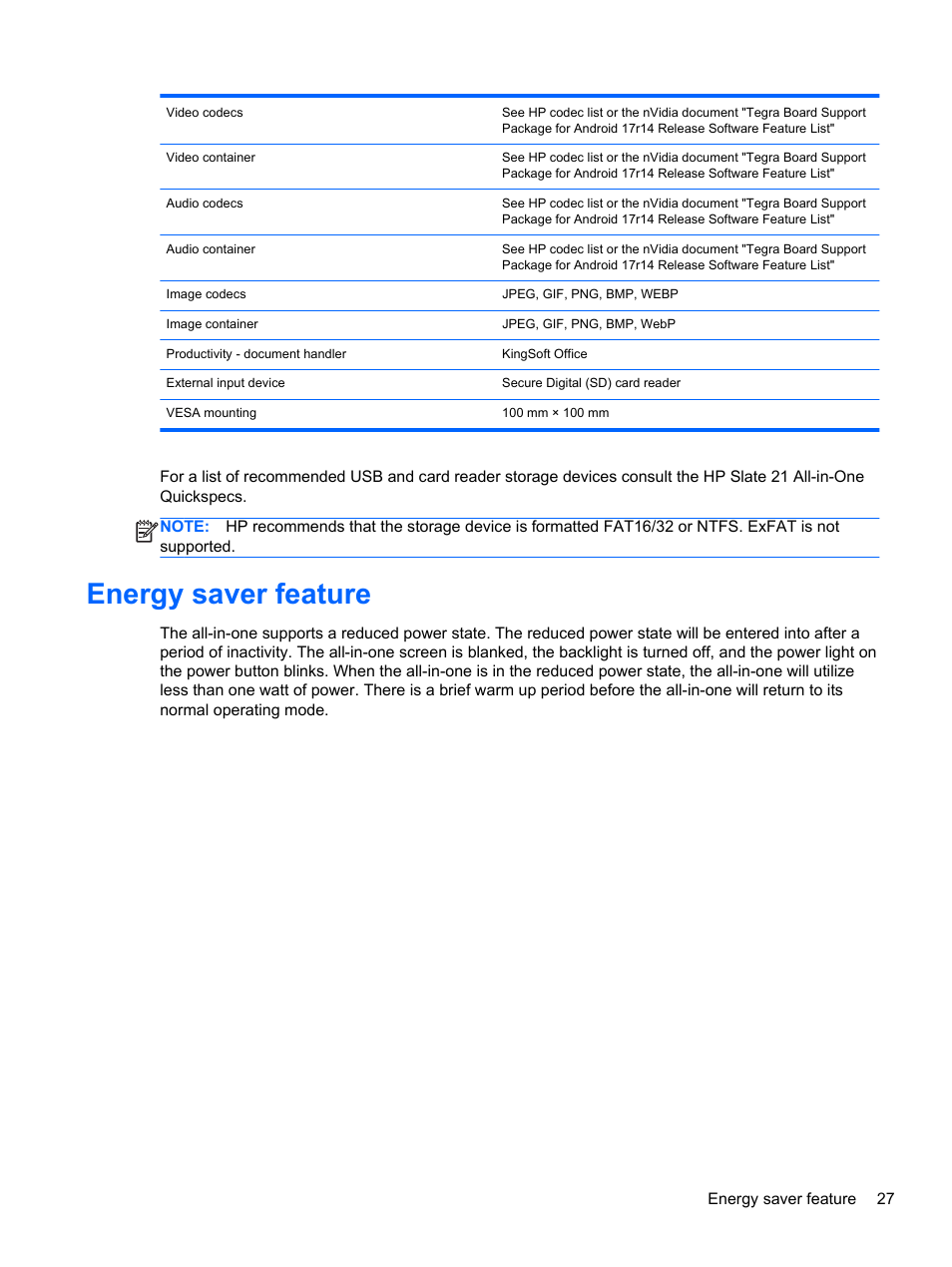Energy saver feature | HP Slate 21-s100 All-in-One User Manual | Page 33 / 40